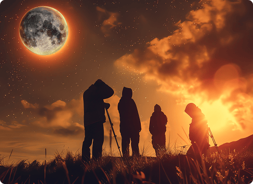 Groupe de personnes observant le soleil avec des télescopes et des appareils photo pendant une éclipse solaire.